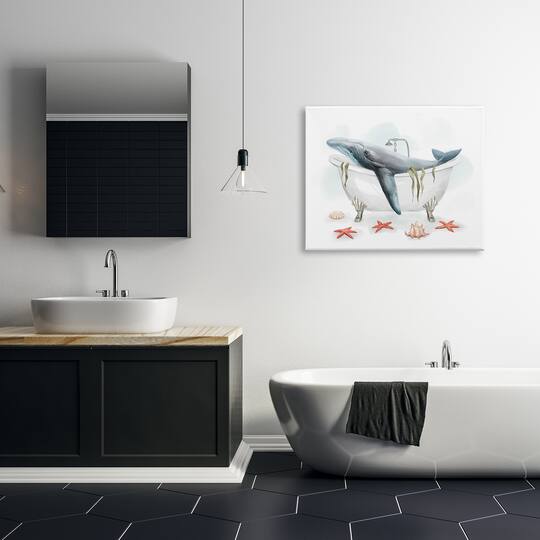 Stupell Industries Whale in Nautical Tub Seafoam Starfish Shells Canvas Wall Art